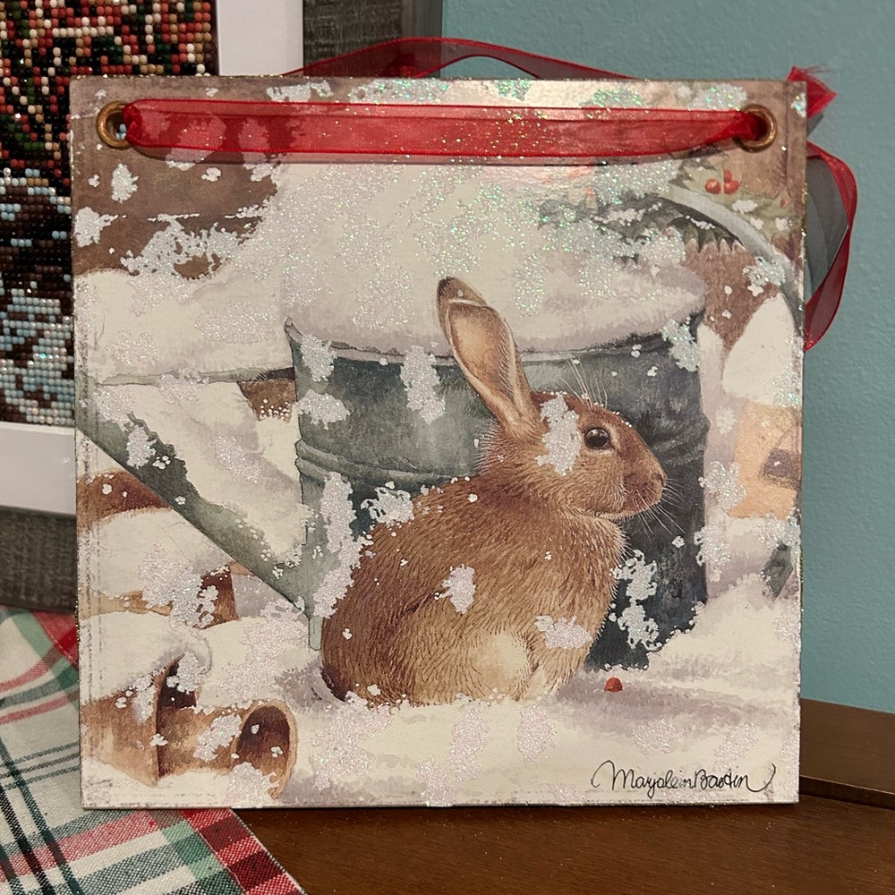 Marjolein Baskin winter bunny rabbit wall decor, Winter decor, Christmas - Picture 1 of 6